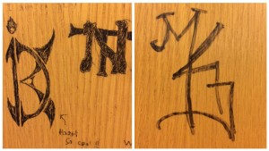 Figure 1: Graffiti artwork on walls of carrel desks in Steacie Library.